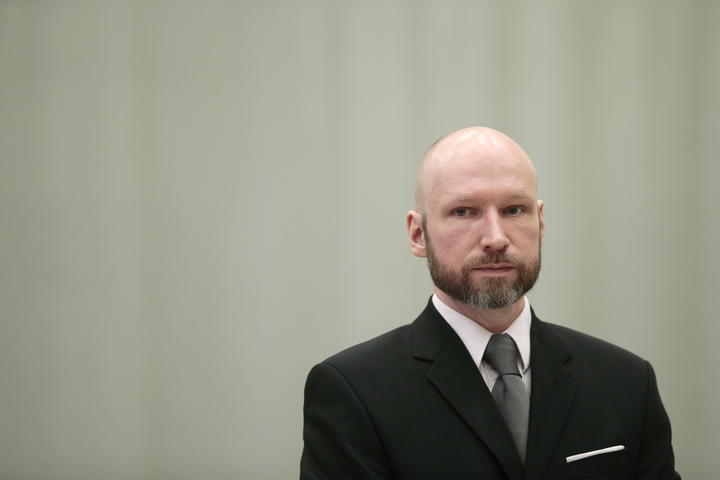 Anders Behring Breivik is pictured on the last day of the appeal case in Borgarting Court of Appeal at Telemark prison in Skien, Norway in 2017.
