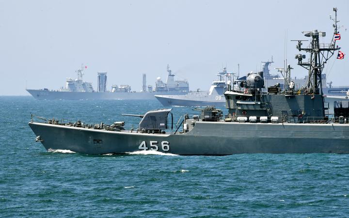 Naval vessels take part in a joint naval exercise off Qingdao, east China's Shandong Province, on April 26, 2019. China conducted a joint naval exercise with Southeast Asian countries 