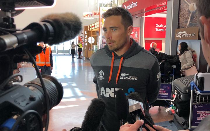 Tim Southee at Auckland Airport returning from the Cricket World Cup.