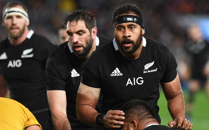 Patrick Tuipulotu playing for the All Blacks.