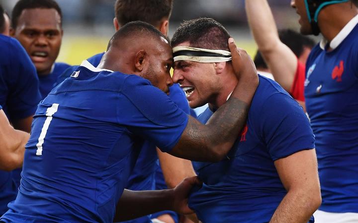 French prop Jefferson Poirot (L) and hooker Guilhem Guirado during their Rugby World Cup match against Argentina.