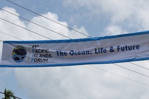 A banner declaring the Pacific Islands Forum in Palau