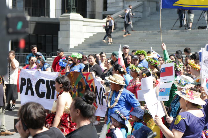 Pacific people marching at the Climate Strike in Wellington