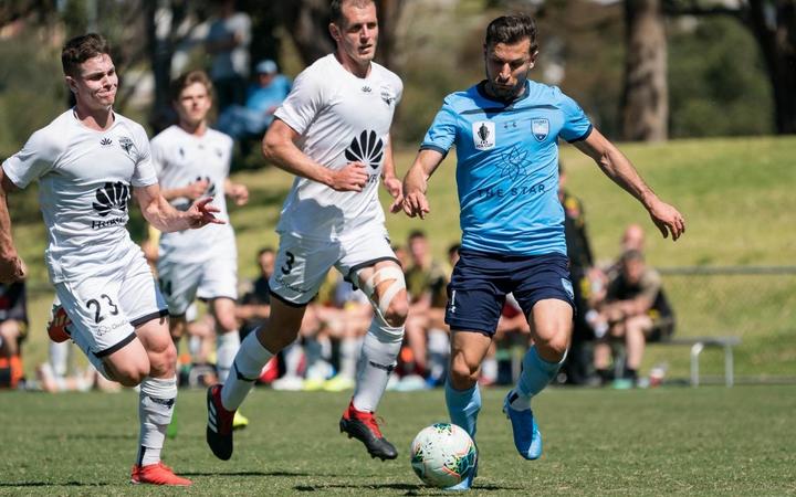 Sydney FC striker Kosta Barbarouses in pre-season action for the Sky Blues against one of his old clubs the Wellington Phoenix.