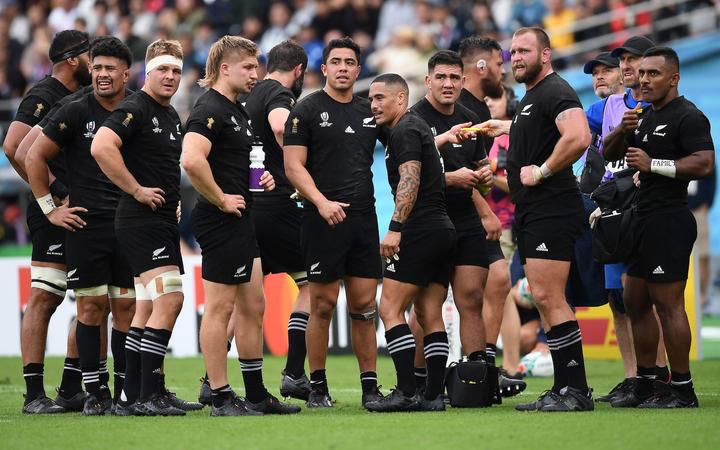 All Blacks ahead of half time.
New Zealand All Blacks v Namibia. Pool B match. Rugby World Cup 2019. Tokyo Stadium, Tokyo, Japan. Sunday 6 October 2019. © image by Andrew Cornaga / www.Photosport.nz