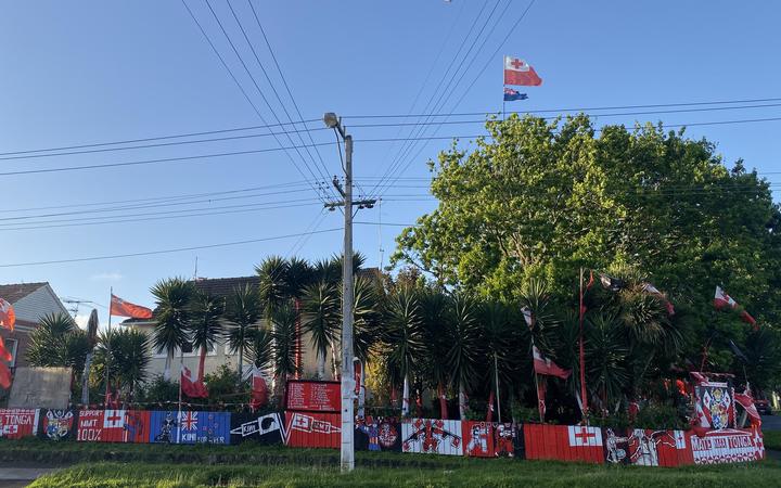 Tonga flags in Auckland, Onehunga.