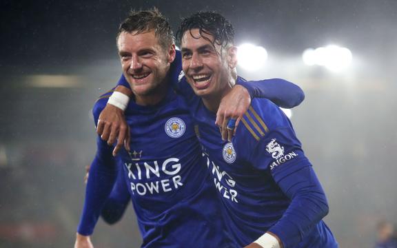 Jamie Vardy and Ayoze Perez of Leicester City.