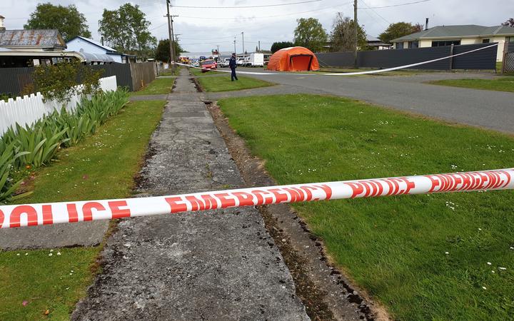 The police cordon around the area where an 8-year-old died in Otautau.