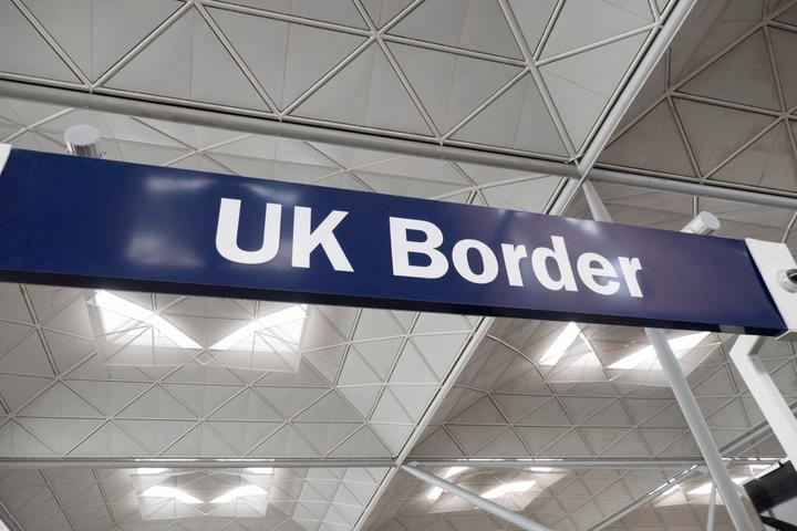 EU, UK, Borders, Passport and European Union signs and inscription in London Stansted STN airport in England, UK on 23 August 2019 a few months before the Brexit. (Photo by Nicolas Economou/NurPhoto)