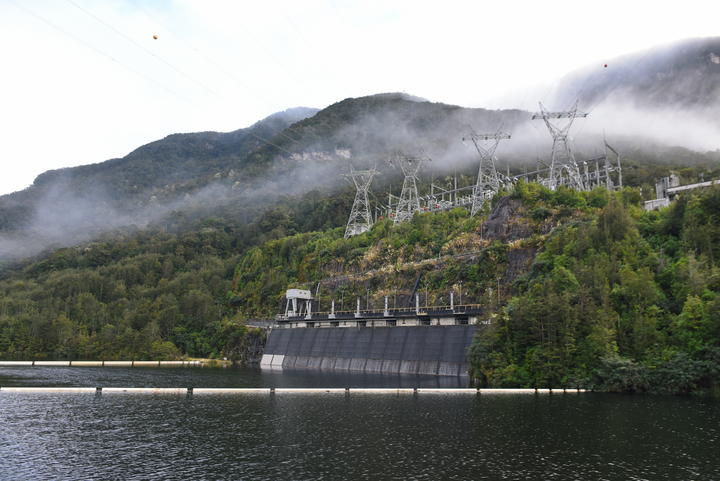 Manapouri Power Station on the western arm of Lake Manapouri in New Zealand