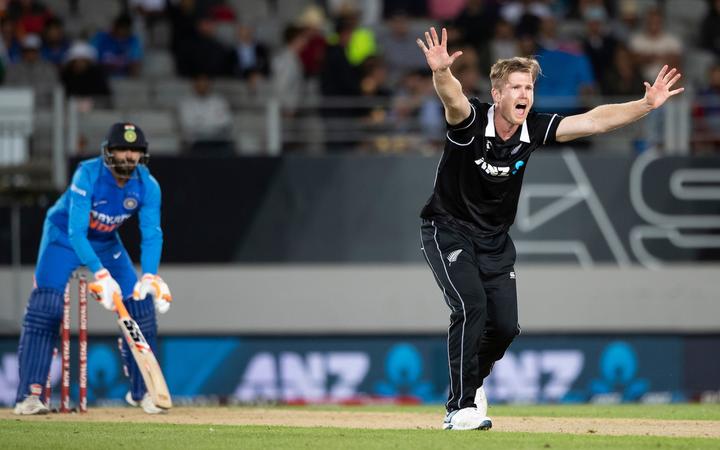 Black Caps bowler James Neesham - New Zealand Black Caps v India. 2nd One Day International cricket match. Eden Park, New Zealand. 08 February 2020 Photo: Brett Phibbs / www.photosport.nz