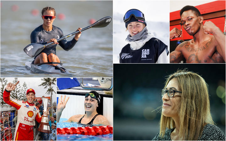 Top Left to Bottom Right: Lisa Carrington, Scott McLaughlin, Sophie Pascoe, Zoi Sadowski-Synnott, Israel Adesanya and Noeline Taurua.