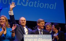John Key and Bill English (centre) at the National Party's election campaign launch.