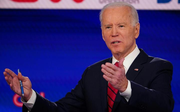 Democratic presidential hopeful former US vice president Joe Biden makes a point as he and Senator Bernie Sanders take part in presidential debate in Washington, DC on March 15, 2020. 