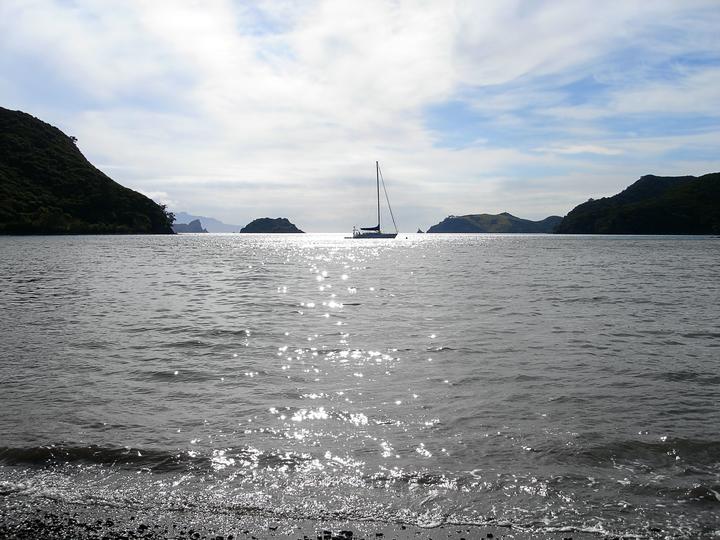 Sailing yacht at rest, Great Barrier Island, New Zealand.