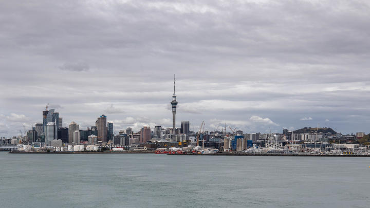 A view of Auckland's Sky Tower from across the harbour during the Covid-19 alert level four lockdown.