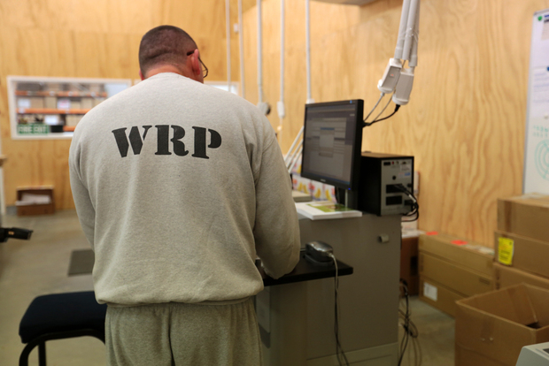 170714. Photo Diego Opatowski / RNZ. Visit to the Rimutaka Prison. Inmate working on the printing plant.