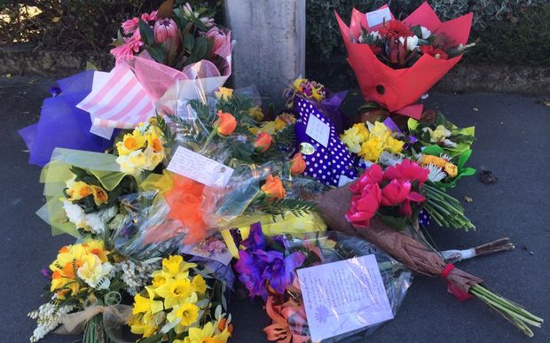 Floral tributes to the women killed and injured in the Ashburton Work and Income shootings.