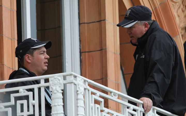 Andy Moles (right) and Jesse Ryder talk on the pavilion balcony at Lord's in 2009.