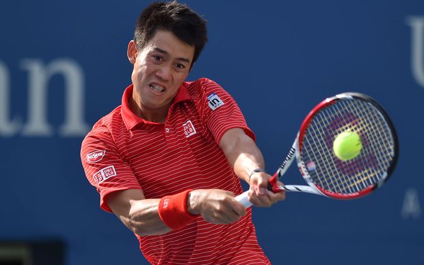 Kei Nishikori during his US Open quarterfinal win over Stan Wawrinka, 2014.