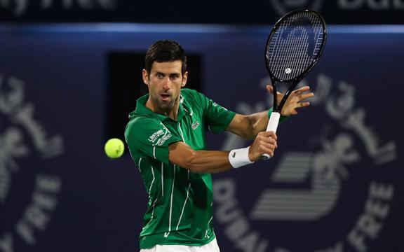 Novak Djokovic of Serbia in a singles match in Dubai on 26 February 2020.