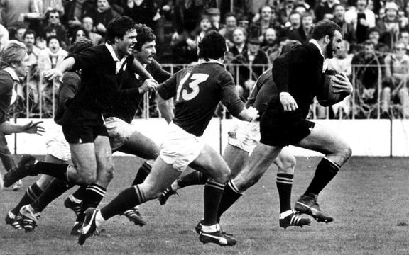 Andy Haden on the burst for the All Blacks in the 1981 series against South Africa.