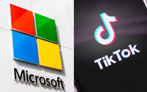 Microsoft logo, Tiktok app.