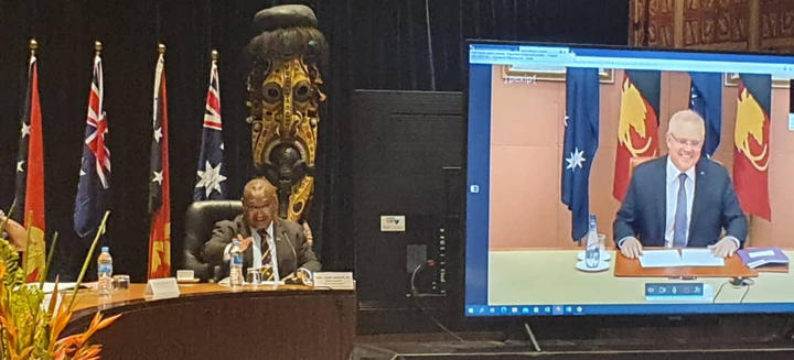 PNG's prime minister James Marape and his Australian counterpart Scott Morrison hold a virtual summit, 5 August 2020.