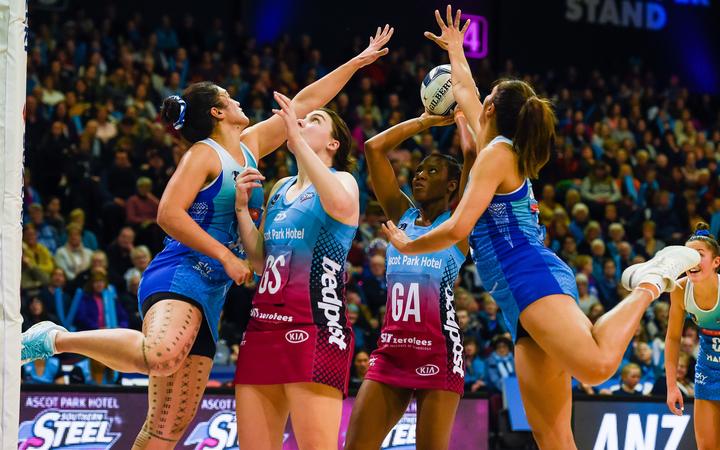 Kalifa McCollin shoots. Southern Steel v Northern Mystics. ANZ Premiership Netball. ILT Stadium, Invercargill Friday, 7th August 2020. Â© Copyright image by Clare Toia-Bailey / www.photosport.nz