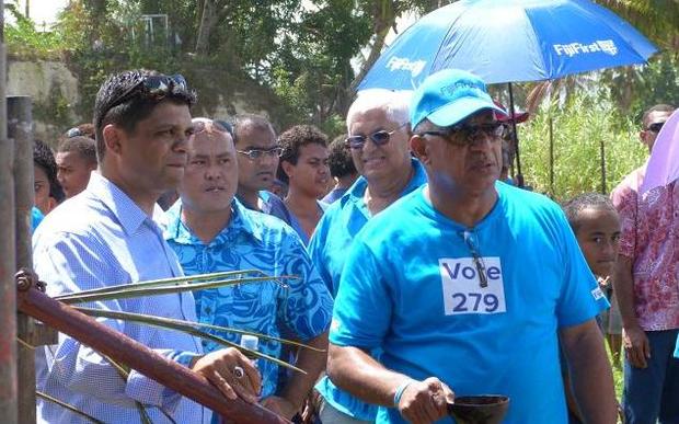 FijiFirst candidates Aiyaz Sayed-Khaiyum and Rear Admiral Frank Bainimarama