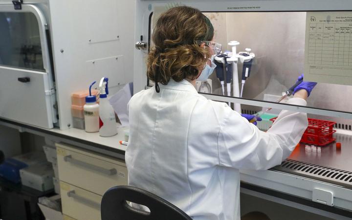 A scientist is pictured at the Oxford Vaccine Group's laboratory facility at the Churchill Hospital in Oxford, west of London on June 24, 2020.
