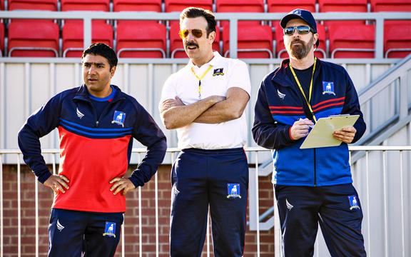 Ted Lasso
ep 3 Trent Crimm: The Independent
Talent (L-R): Nick Mohammed, Jason Sudeikis, Brendan Hunt
CR: Christian Black/Apple