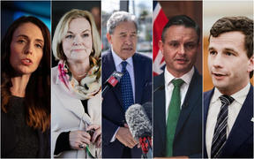 Labour leader Jacinda Ardern, National leader Judith Collins, NZ First leader Winston Peters, Green Party co-leader James Shaw and ACT leader David Seymour.