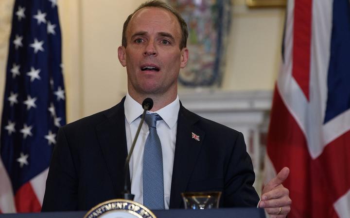 British Foreign Secretary Dominic Raab speaks at a press conference at the State Department in Washington, DC, on September 16, 2020. (Photo by NICHOLAS KAMM / POOL / AFP)