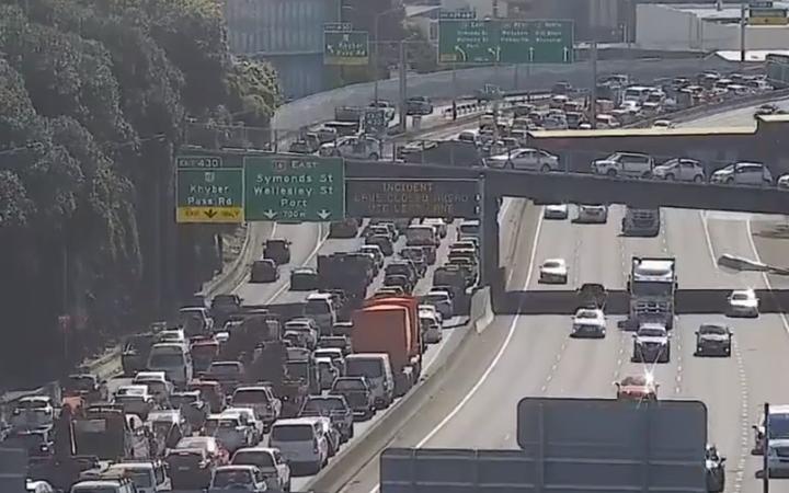 Traffic on Auckland's motorway following a crash in the northbound lanes. 22 September 2020.