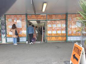 Voters queueing on the first day of voting, at a Riddiford Street polling station in Wellington.