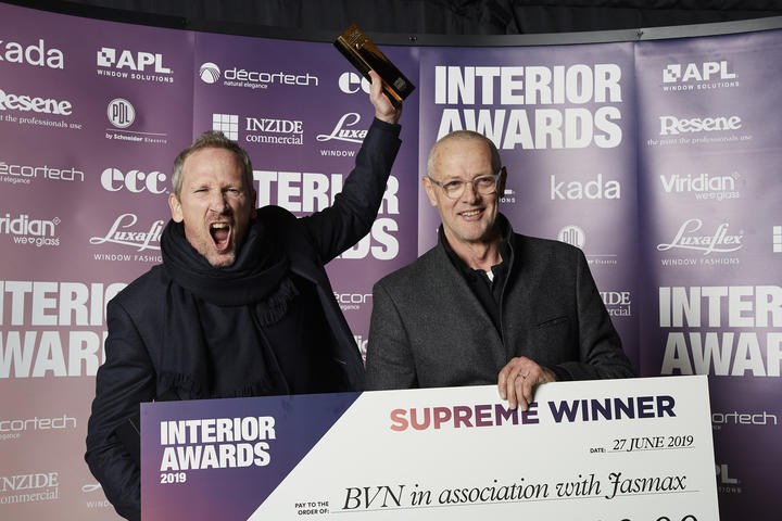 Interior Awards 2019 Cameron Pollock (Jasmax) and James Grose (BVN); winner, Supreme Award and Workplace over 1,000m2 Award.