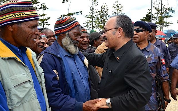 Papua New Guinea Prime Minister Peter O'Neill greets citizens in Southern Highlands.