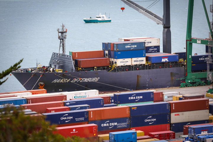Containers being unloaded at Lyttelton Port