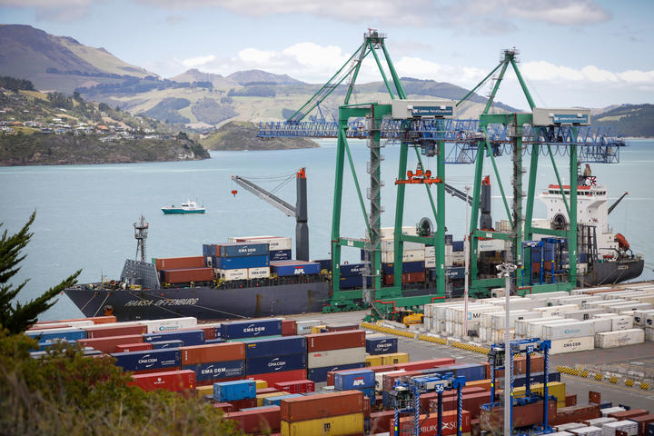 Containers being unloaded at Lyttelton Port