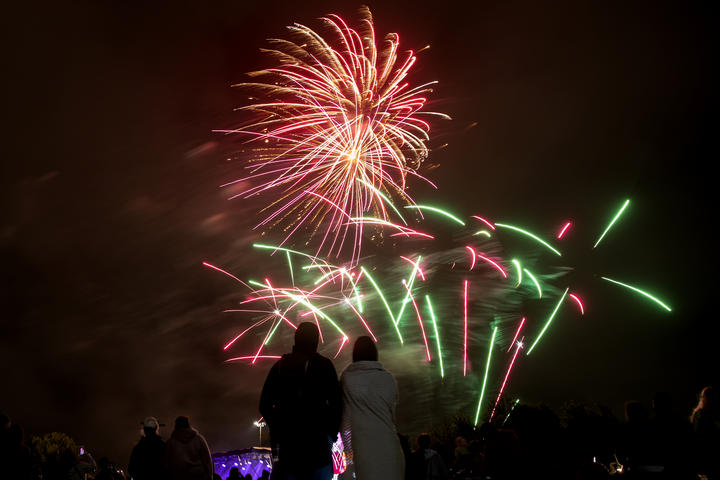 People watch fireworks during New Year's Eve celebrations in Christchurch on 1January 2021.