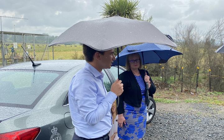 Taranaki-King Country MP Barbara Kuriger and National Party Corrections spokesperson Simeon Brown outside Waikaeria Prison.