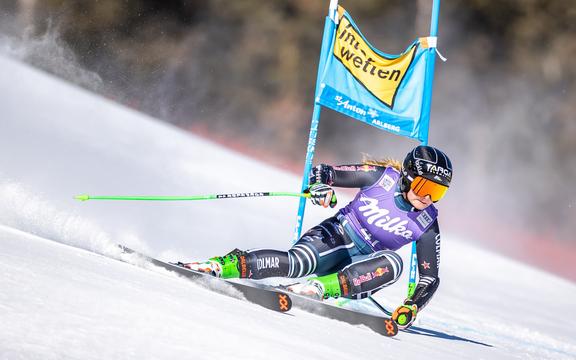 New Zealand's Alice Robinson competes in the women's Super G event of the FIS Alpine Ski World Cup on January 10, 2021, in St Anton, Austria.