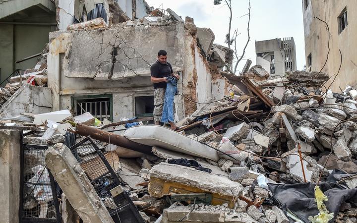 Damaged buildings near the port, pictured on August 12, 2020 in Beirut, Lebanon. Over 200 people died in the explosion on 4 Aug. Officials said a waterfront warehouse storing explosive materials, reportedly 2,700 tons of ammonium nitrate, was the cause of the blast.
