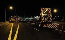 A traffic control truck works in Onehunga.