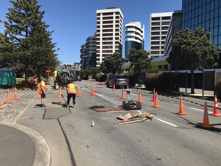 A sinkhole has opened up in central Wellington, outside the TSB arena.
