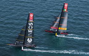 Team UK and Luna Rossa in the America's Cup Challenger Selection Series.