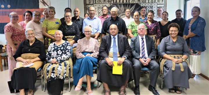 Tonga's Ministry of Education with the New Zealand and Australian High Commissioners and stakeholders at the launch of a Tonga Education Policy Framework review.