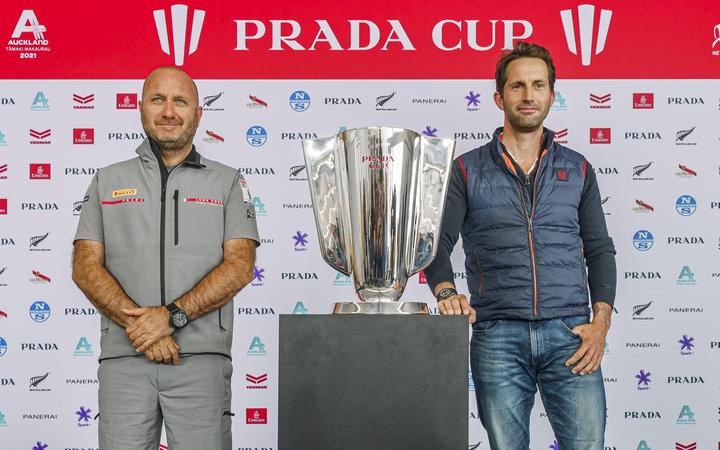 Luna Rossa skipper Max Sirena and Team UK skipper Ben Ainslie before the America's Cup Challenger Selection Series finals.