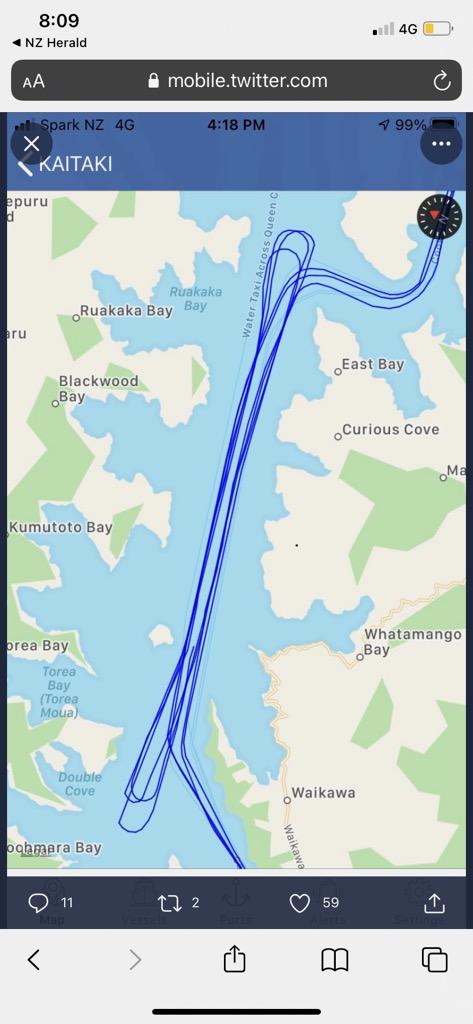 A map of the Kaitaki's route up and down the Marlborough Sounds.